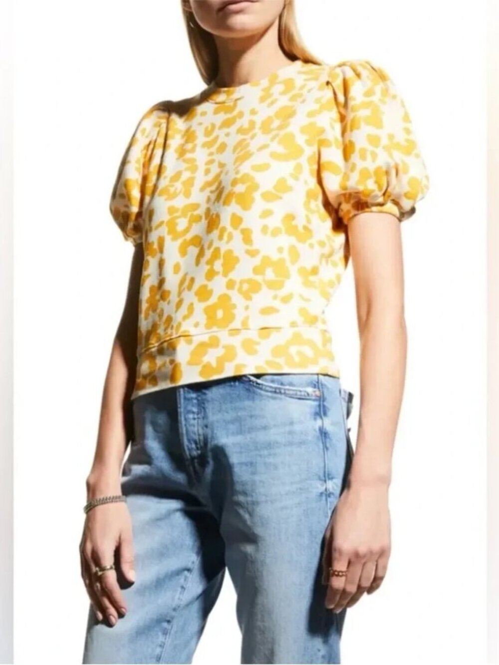 MOTHER Just A Purr Puff Sleeve Curve Ball Short Sleeve Sweatshirt Size Small NWT